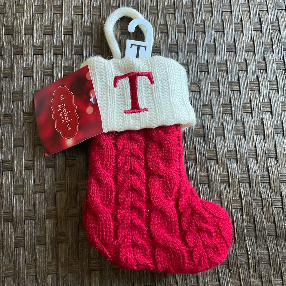 St Nicholas Square 8” Knit Monogrammed Christmas Stockings Letter T